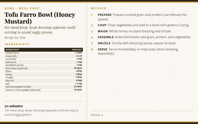 Tofu Farro Bowl (Honey Mustard) recipe card