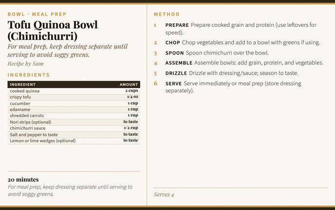 Tofu Quinoa Bowl (Chimichurri) recipe card