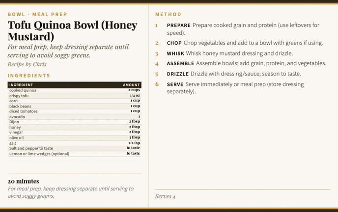 Tofu Quinoa Bowl (Honey Mustard) recipe card