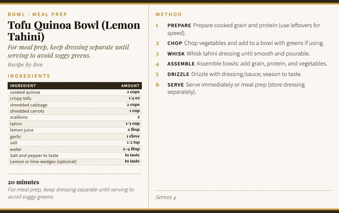 Tofu Quinoa Bowl (Lemon Tahini) recipe card