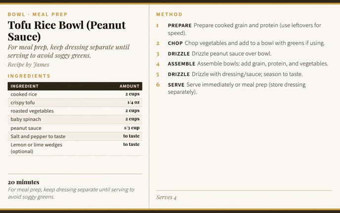 Tofu Rice Bowl (Peanut Sauce) recipe card