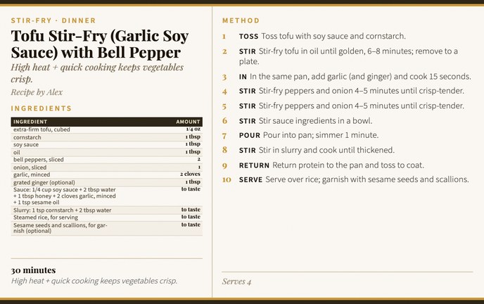 Tofu Stir-Fry (Garlic Soy Sauce) with Bell Pepper recipe card