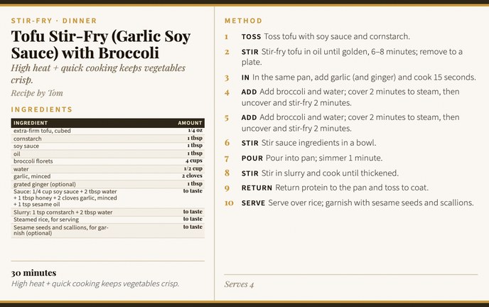 Tofu Stir-Fry (Garlic Soy Sauce) with Broccoli recipe card
