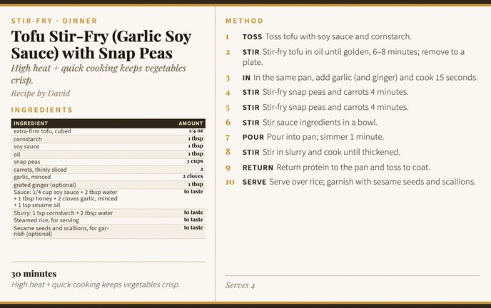 Tofu Stir-Fry (Garlic Soy Sauce) with Snap Peas recipe card