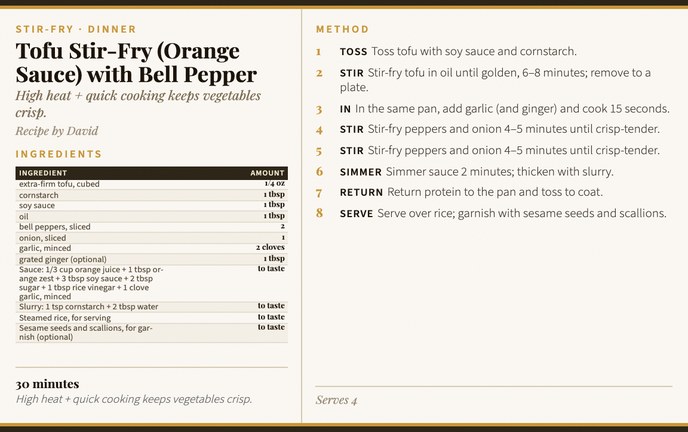 Tofu Stir-Fry (Orange Sauce) with Bell Pepper recipe card