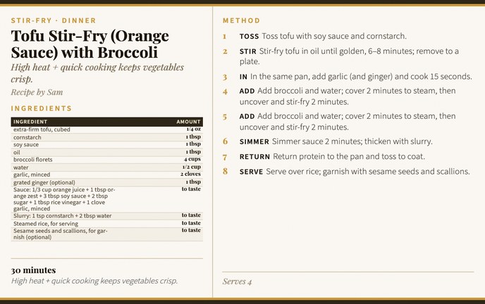 Tofu Stir-Fry (Orange Sauce) with Broccoli recipe card