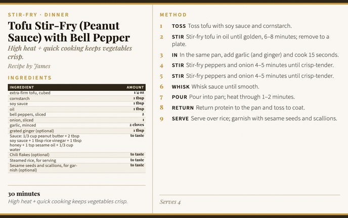 Tofu Stir-Fry (Peanut Sauce) with Bell Pepper recipe card