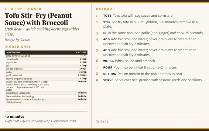 Tofu Stir-Fry (Peanut Sauce) with Broccoli recipe card