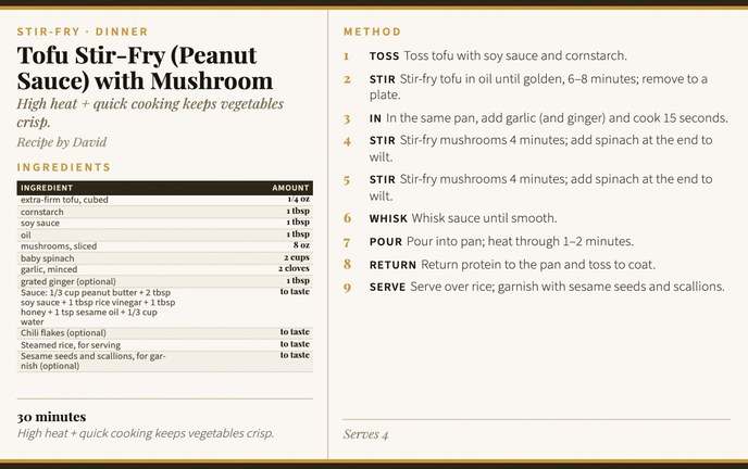 Tofu Stir-Fry (Peanut Sauce) with Mushroom recipe card