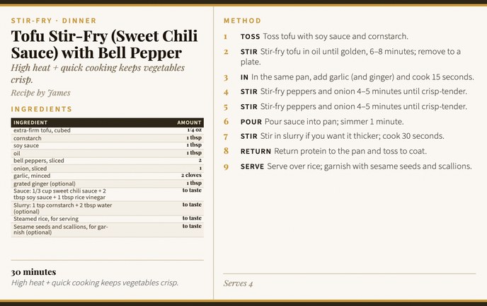 Tofu Stir-Fry (Sweet Chili Sauce) with Bell Pepper recipe card