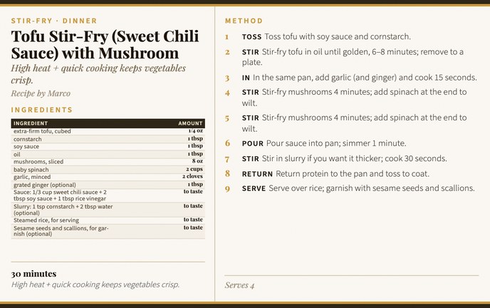 Tofu Stir-Fry (Sweet Chili Sauce) with Mushroom recipe card