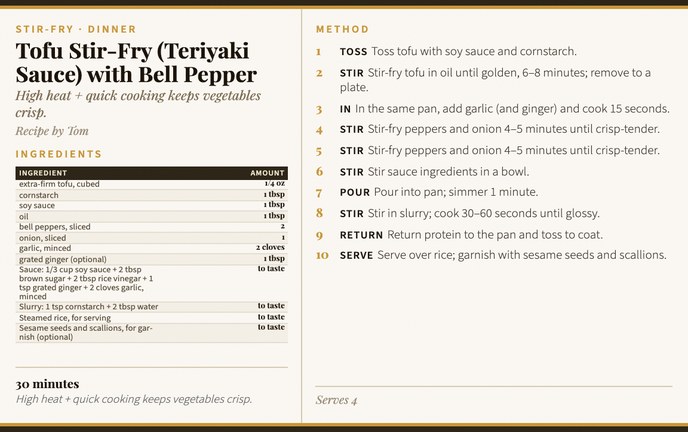 Tofu Stir-Fry (Teriyaki Sauce) with Bell Pepper recipe card