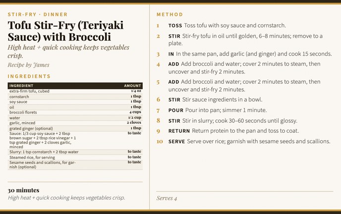 Tofu Stir-Fry (Teriyaki Sauce) with Broccoli recipe card