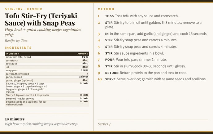 Tofu Stir-Fry (Teriyaki Sauce) with Snap Peas recipe card