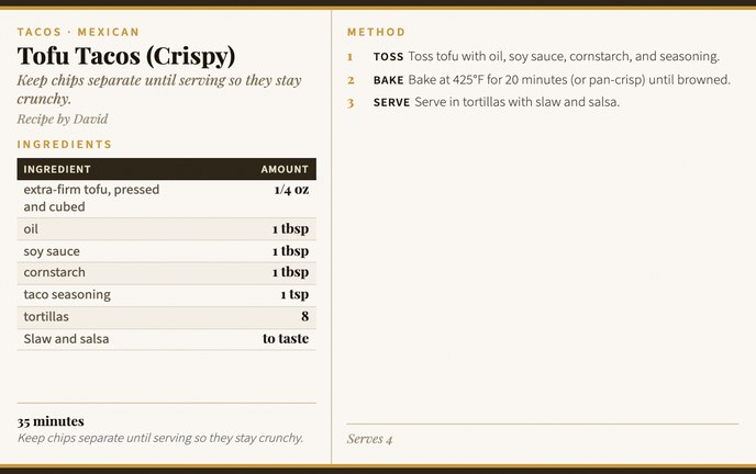 Tofu Tacos (Crispy) recipe card