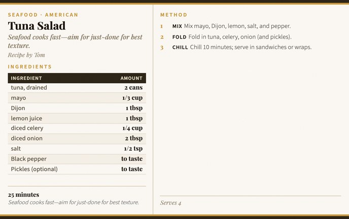 Tuna Salad recipe card