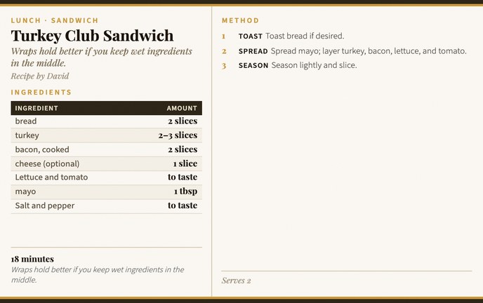 Turkey Club Sandwich recipe card