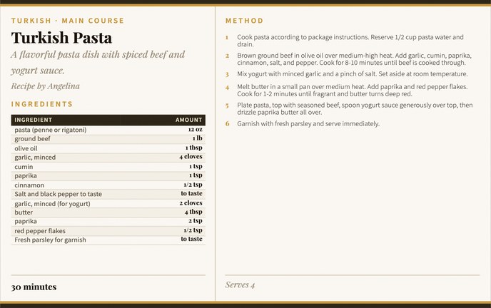 Turkish Pasta recipe card