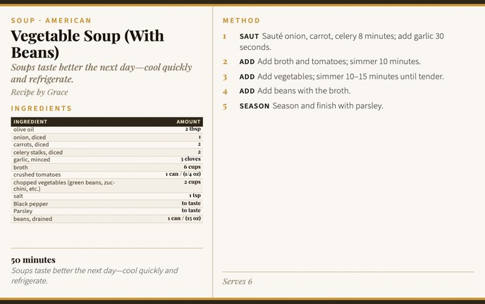 Vegetable Soup (With Beans) recipe card