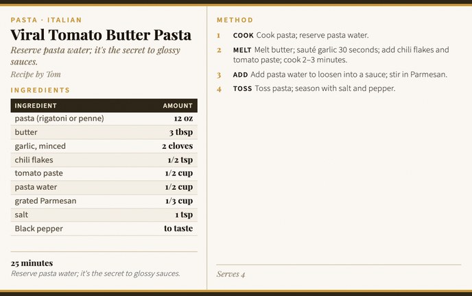 Viral Tomato Butter Pasta recipe card